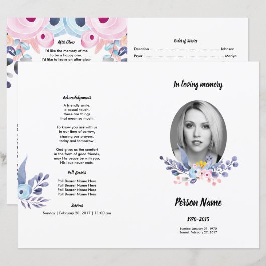 FLEUR VIOLET | Modèle du programme funéraire (Devant / Derrière)