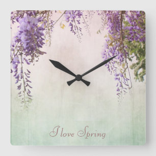 Fleur violette de glycines, horloge murale