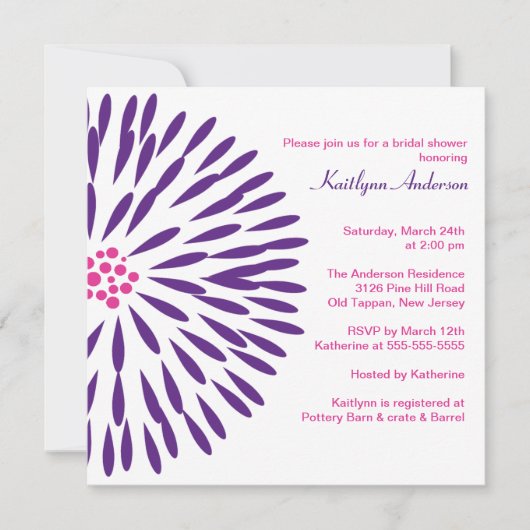Fleur violette sur invitation de douche nuptiale b (Devant)