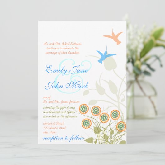Fleur Whimsical et Faire-part de mariage d'oiseaux (Debout devant)