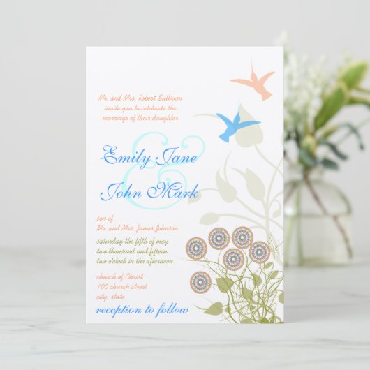Fleur Whimsical et Faire-part de mariage d'oiseaux (Debout devant)