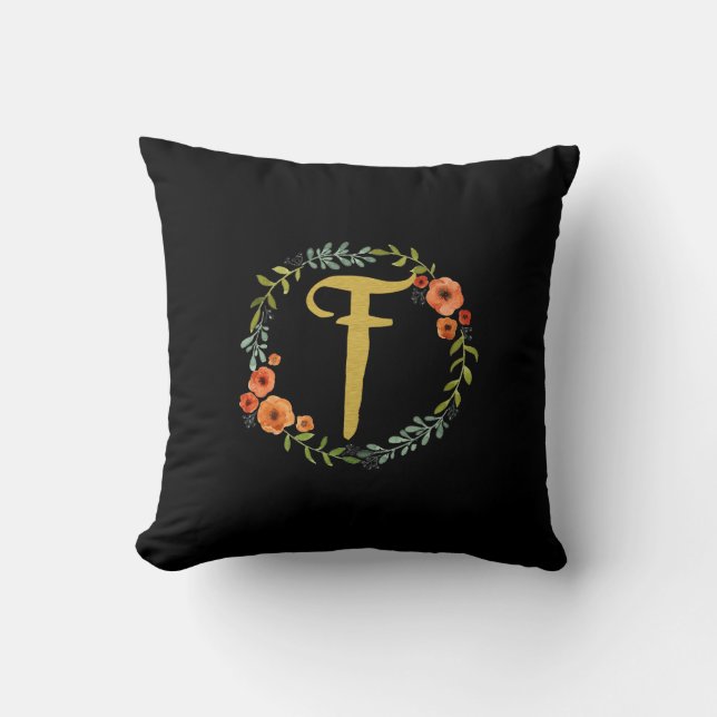 Fleur Wreath Gold Monogramme initial F Coussin (Recto)