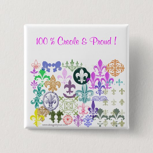 fleurdelis, 100 % Creole & Proud! Vierkante Button 5,1 Cm (Voorkant)