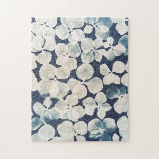 fleuri - cyanotype - bloemen van hortensia legpuzzel (Verticaal)