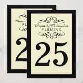 Fleurir Carte de Table Noir et Ivoire Numéro 25 (Devant / Derrière)