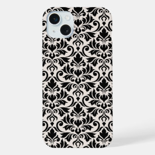 Fleurir Damassé Grand Motif Noir sur Crème