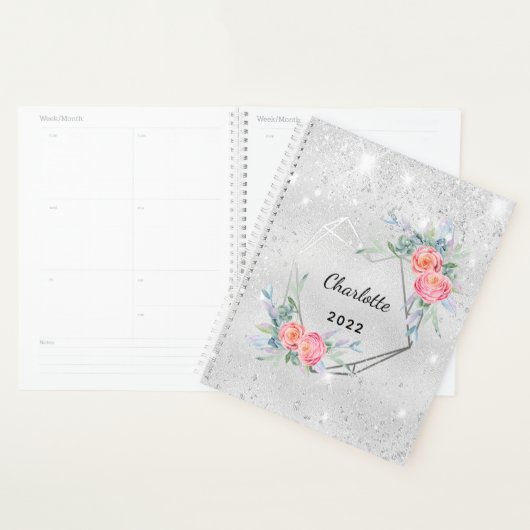 Fleuron rose argent parties scintillant nom élégan (Devant avec enveloppe)