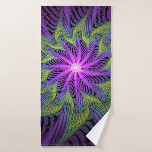 Fleuron vert violet Art Abstrait fractal moderne (Serviette de bain)