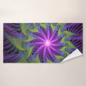 Fleuron vert violet Art Abstrait fractal moderne (Serviette de bain)