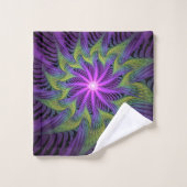 Fleuron vert violet Art Abstrait fractal moderne (Gant de toilette)
