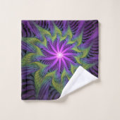 Fleuron vert violet Art Abstrait fractal moderne (Gant de toilette)