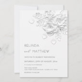 Fleurs 3D blanches Invitation de mariage casual to (Devant)
