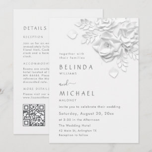 Fleurs 3D blanches Invitation de mariage tout-en-u