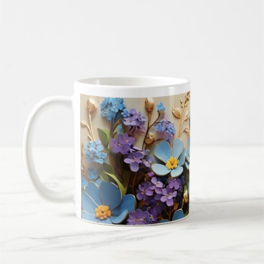 Fleurs 3D minuscules avec Mug Outline Or (Gauche)