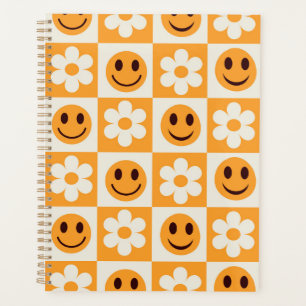 Fleurs à carreaux et visages heureux Planificateur