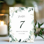 Fleurs à feuillage persistant et coton Mariage élé<br><div class="desc">Ce numéro de table mariage est composé de plantes hivernales peintes à la main,  de fleurs de coton aux textures dorées et aquarelles. Pour une personnalisation plus avancée de cette conception,  cliquez sur le lien "customiser plus loin". Des articles correspondants sont également disponibles.</div>