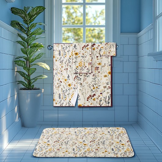 Fleurs à l'aquarelle Bourgogne Jaune Bleu Vert