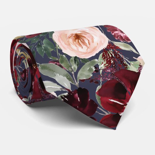 Fleurs à l'aquarelle Cravate à col bordeaux blush (Roulé)