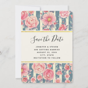 Fleurs à l'aquarelle rose sur rayures Carte de mis