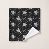 Fleurs Abstraites En Ligne Blanche Sur Noir (Gant de toilette)