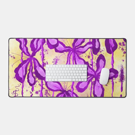 Fleurs Abstraites encrées violet jaune (Clavier et souris)