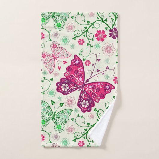 Fleurs Abstraites Et Papillons (Serviette à main)