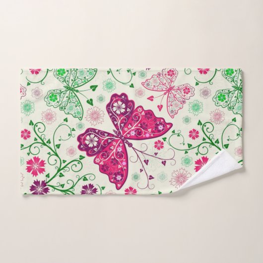 Fleurs Abstraites Et Papillons (Serviette à main)
