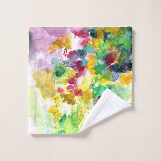 Fleurs Abstraites vertes et jaunes brillantes (Gant de toilette)