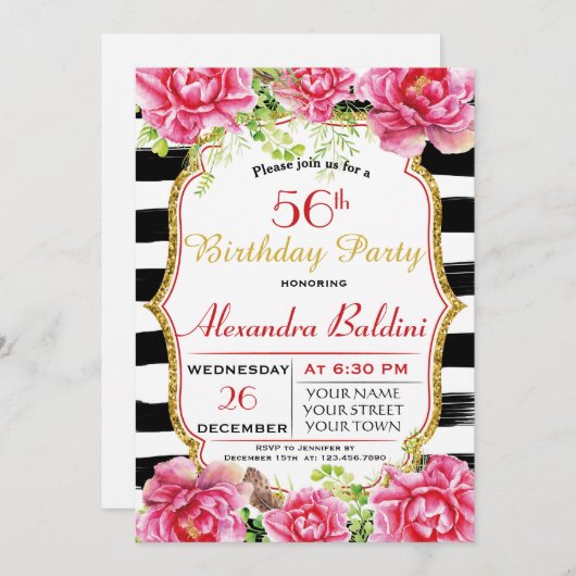 FLEURS ANNIVERSAIRE DE FÊTE INVITATION (Devant / Derrière)