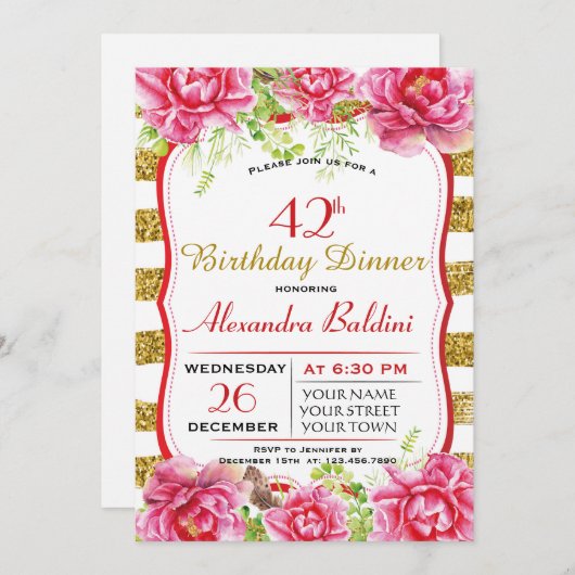 FLEURS ANNIVERSAIRE INVITATION (Devant / Derrière)