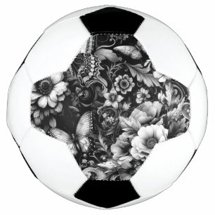 Fleurs Antiques Monochromes avec Papillons