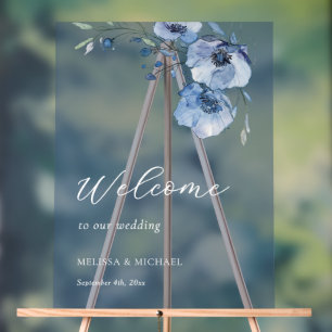 Fleurs aquarelle bleue Mariage Bienvenue