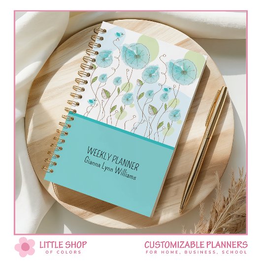 Fleurs Aquarelle Bleue Personnalisables