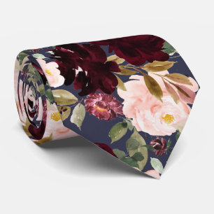 Fleurs aquarelle cravate bordeaux blush bleu marin
