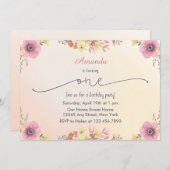 Fleurs Aquarelle Invitation d'anniversaire (Devant / Derrière)