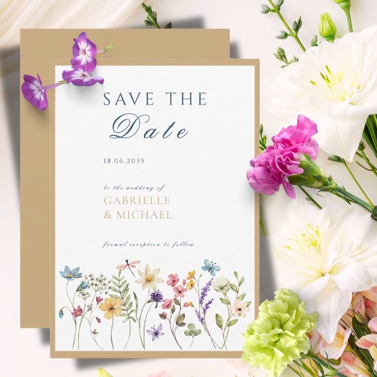 Fleurs Aquarelle Kraft Rustique Faire-Part de Date