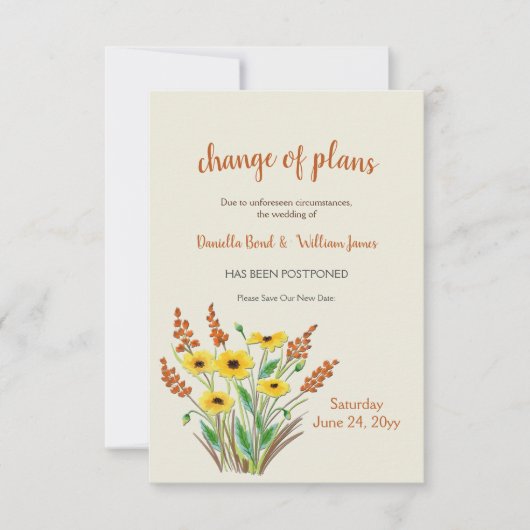 Fleurs aquarelles Changement de plan Faire-part (Devant)