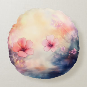 Fleurs aquarelles – Coussin rond fleuri