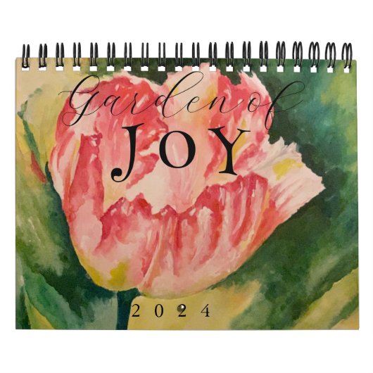 Fleurs aquarelles Deux pages Calendrier de 12 mois (Protection)