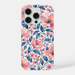 Fleurs aquarelles rose blush aux feuilles bleues