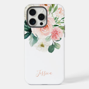 Fleurs aquarelles rose poudré avec votre nom