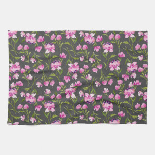 Fleurs aquarelles roses sur serviette de cuisine g