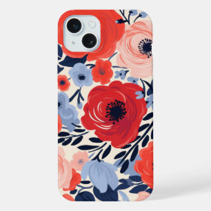 Fleurs aquarelles rouges blanches et bleues modern