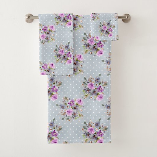 Fleurs aquarelles violettes et blanches à pois ble (En situation)