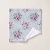 Fleurs aquarelles violettes et blanches à pois ble (Gant de toilette)