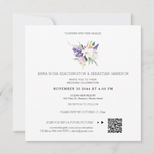 *~* Fleurs AR15 QR RSVP Boho Faire-part de mariage (Dos)