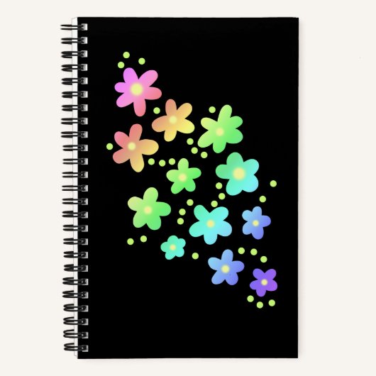 Fleurs arc-en-ciel Whimsical Carnet noir (Recto)