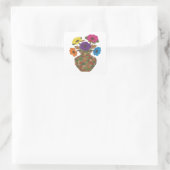 Fleurs argentées ludiques autocollant carré (Sac)