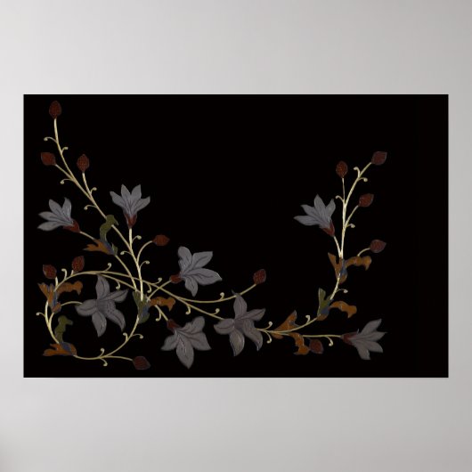 Fleurs Art Déco sur fond noir (Devant)