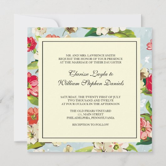 Fleurs avec Faire-part de mariage en caverne (Dos)